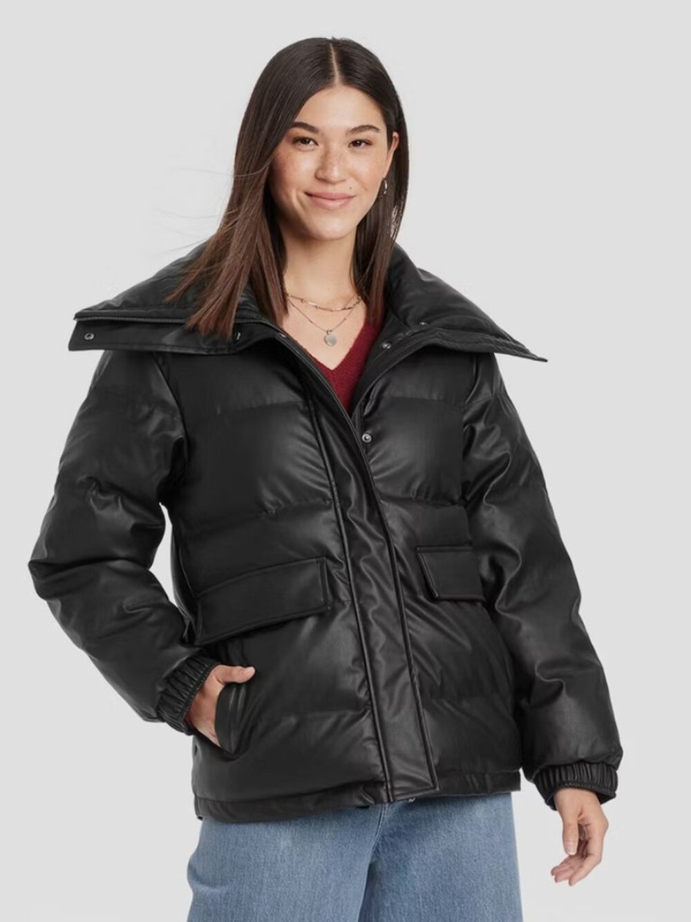Women's Mid Length Puffer Jacket - Universal Thread Black XXL
